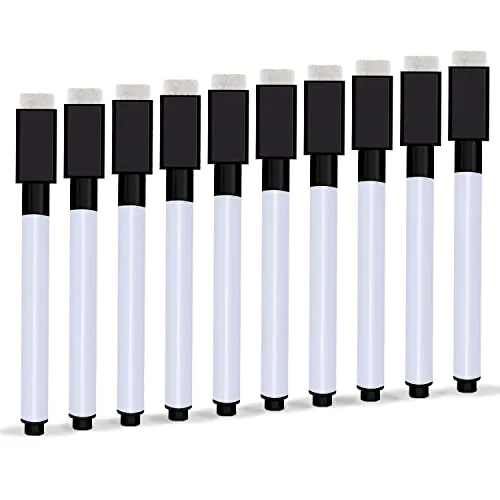 Autoau Whiteboard Marker 10 Stück, Folienstift Abwischbar Magnetisch Whiteboard Stifte Schwarz Dry Erase Marker für Whiteboards Memoboard Flipchart(11.3 * 1cm)
