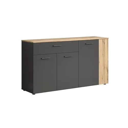 trendteam smart living Esteban Sideboard - Anthrazit/Evoke Eiche - Buffets mit 5 Fächern und 1 Schublade, kratzfest und modernem Akustikpaneel-Look für stilvollen Stauraum.