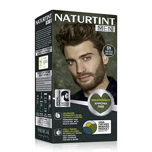 Naturtint Men Biobasiert | Ammoniakfreie permanente Färbung für Männer | 100% graue Haare & Bartfärbung | Natürliche & lang anhaltende Farbe | Natürliche Inhaltsstoffe | 6N Dunkelblond…