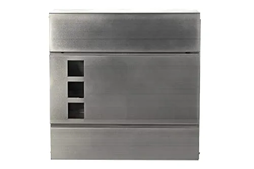 Edelstahl Wandbriefkasten mit Zeitungsrohr - 45 cm hoch - Wandbriefkasten aus robustem Edelstahl, wetterfest und mit großem Volumen. Inklusive Schloss, 2 Schlüsseln und Befestigungsmaterial für einfache Montage.