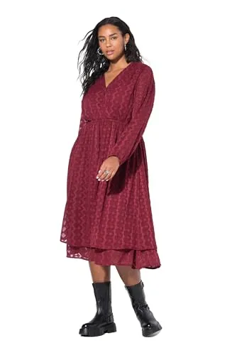Studio Untold Damen große Größen Übergrößen Plus Size Midikleid, Chiffon mit Rauten, Wickeloptik weinrot 54+ 844070344-54+