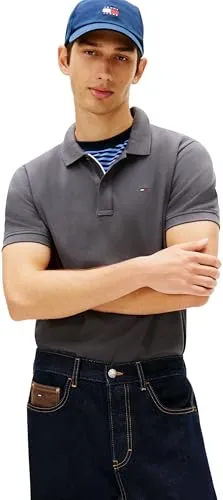 Tommy Jeans Herren TJM Slim Placket Polo EXT DM0DM20676 S/S Polo, Grau (Washed Black), M, Grau (Washed Black), M