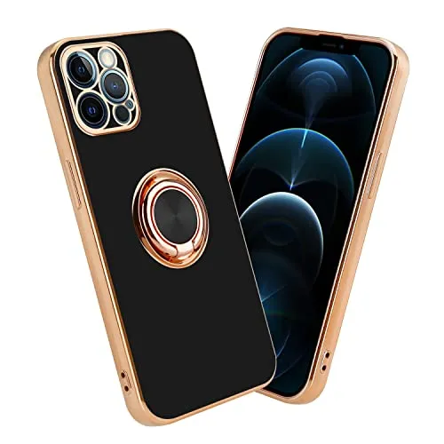 Cadorabo Hülle kompatibel mit Apple iPhone 12 PRO Schutzhülle TPU Silikon Case mit Ring Design mit Kameraschutz Slim Kratzfest Weiche Gummi mit Rundumschutz Case Hülle für iPhone 12 PRO in Schwarz