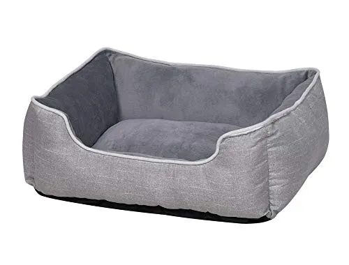 Nobby Tierbett Komfortbett eckig Classic Purna grau für Hunde - Tierbett aus Mikrofaser in Leinenoptik, mit weichem Softplüsch und Anti-Rutsch-Noppen für sicheren Halt. Waschbar bis 30°C, ideal für gemütliche Schlafplätze.