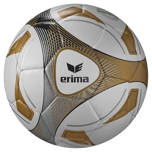 Erima Hybrid Training 2.0 Fußball - Weiß/Gold, Größe 5 - Trainingsball für Fußball mit weichem Kontakt und langlebigem PU-Material, ideal für jedes Wetter. Perfekte Flugeigenschaften und auffälliges Design in Größe 5.