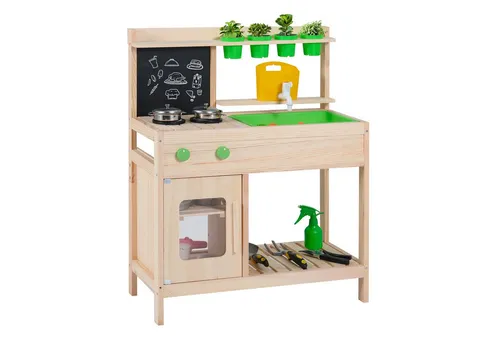COSTWAY Matschküche Kinder – Outdoor Spielküche mit Zubehör und Kreidetafel - Entdecken Sie die kreative Welt des Kochens mit der COSTWAY Matschküche! Aus hochwertigem Holz gefertigt, bietet sie einen realistischen Herd, abnehmbare Blumentöpfe und viel Stauraum für endlosen Spielspaß. Perfekt für kleine Entdecker!