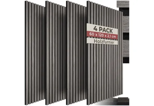 tectake® 3D Akustikpaneele - Eiche hellgrau, 4er Set - 3D-Wandpaneele mit hochwertigem MDF und echtem Holzfurnier für elegante Raumgestaltung und hervorragende Schalldämmung. Ideal für Wohnzimmer, Büros und Heimstudios.