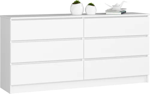 Kommode AKORD K160 Weiß 160 cm mit 6 Schubladen - Kommode in Weiß, 160 cm breit, bietet viel Stauraum mit 6 Schubladen. Ideal für Dekoration oder TV-Geräte, sorgt für Ordnung und Stil in jedem Raum.