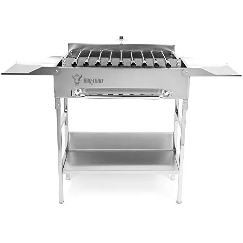 BBQ-Toro Grilltisch mit elektrischem Spiessdreher und Grillrost | Edelstahl Grill mit Drehspiess Aufsatz 9 Spießen Grillrost und Motor | mit Netzstecker und USB | Mangal Schaschlik | Grillspieß