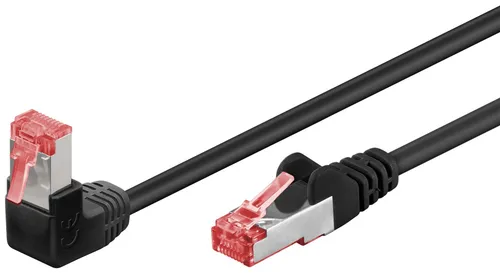 CAT 6Kabel łączący 1x 90 pod kątem,S/FTP (PiMF), Czarny - Długość kabla 0.25 m