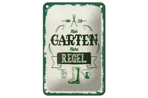 Blechschild Spruch 20x30 cm Mein Garten meine Regeln Deko Schild