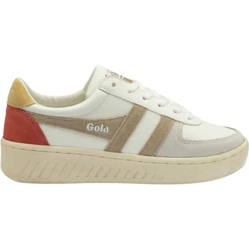 Gola Sneaker Grandslam Trident 2024 - Damen Sneaker in Weiß/Hellbraun/Beige, aus 85% recyceltem PU, ideal für einen nachhaltigen und trendigen Streetstyle.