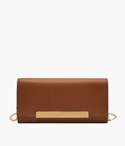 Fossil Damen Leder Geldbörse Portemonnaie Flap Wallet Crossbody Penrose Schwarz - Umhängetaschen mit 6 Kartenfächern und Reißverschlussfach, ideal für stilbewusste Damen, die Funktionalität und Eleganz suchen.