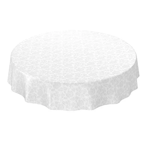 ANRO Wachstuchtischdecke Blumen Uni Weiß 140cm Rund in weiß von ANRO
