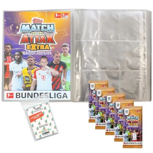 Topps Match Attax EXTRA Bundesliga 2023/24 - Sammelmappe & Booster Bundle - Entdecken Sie das Topps Match Attax Bundesliga 2023/24 Bundle mit 5 Boostern und einer leeren Sammelmappe. Perfekt für Sammler und Fans, um Ihre Karten stilvoll zu präsentieren! Kategorie: Sammelkarten.