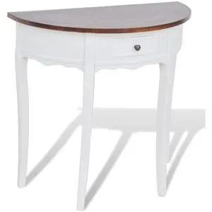 vidaXL Konsolentisch 241531, Weiß/Braun - Halbrunder Konsolentisch aus Kiefernholz & MDF im Landhausstil, ideal für Flur und Wohnzimmer. Mit praktischer Schublade für zusätzlichen Stauraum.