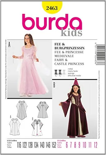 Burda Kids Schnittmuster #2463 Mädchen Karneval Kostüm Fee & Burgprinzessin Gr. 116-152