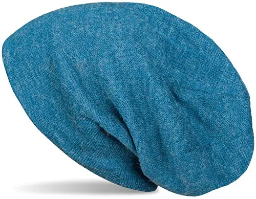styleBREAKER weiche Feinstrick Beanie Mütze, Melange Optik, Slouch Longbeanie, Unisex 04024109, Farbe:Petrol