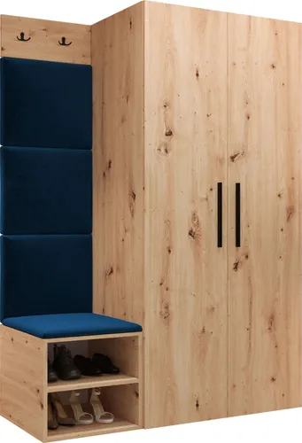 MIRJAN24 Garderoben-Set Medi IV, Schuhschrank, Kleiderhakenbrett, 4x Paneel 42x42, 2 Kleiderhaken (Farbe: Artisan Eiche, Manila 26)