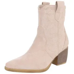 Ital-Design Stylische Westernstiefelette mit Blockabsatz für Damen Westernstiefelette (89937941) Blockabsatz Stiefeletten in Beige beige|braun 37 EU