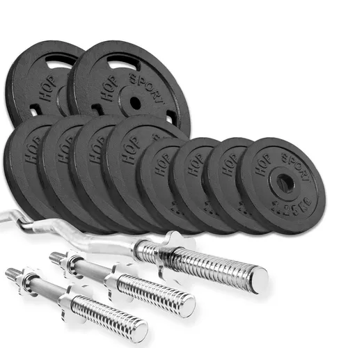 Hop-Sport Guss Hantel-Set 37kg: Professionelles Krafttraining für Zuhause - Hantelset 37 kg mit SZ-Stange und Kurzhanteln aus robustem Gusseisen, ideal für effektives Training aller Muskelgruppen und hohe Langlebigkeit.