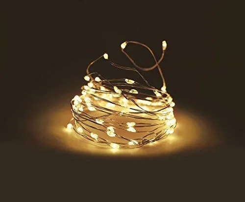 Micro Lichterkette 100 LED warmweiß - 5m flexibler Draht - Weihnachtsbeleuchtung mit 100 warmweißen LEDs auf flexiblem Draht, ideal zum kreativen Dekorieren. Perfekt für stimmungsvolle Akzente in jedem Raum.