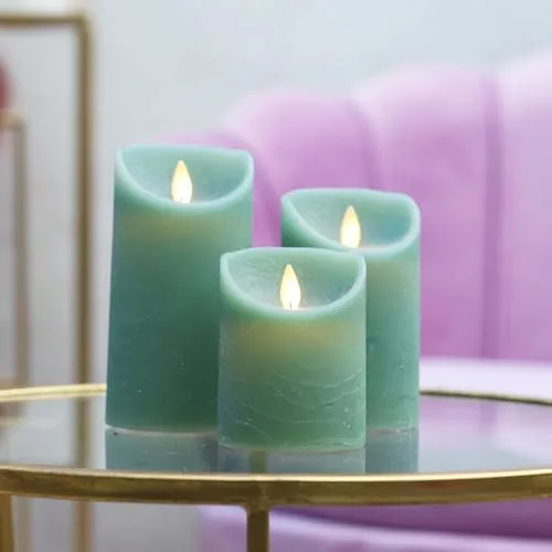 KARZE JADE GRÜNE WAX RUSTIK BEWEGENDE Flamme 7,5X10CM3XAAA/TIMER