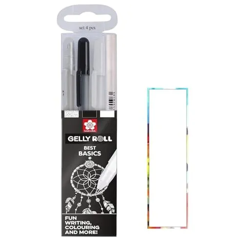 SAKURA Gelly Roll Gelschreiber, 3 Farben, Schwarz, Glitzer und 2 Weiß, 4 Stück