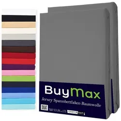 Buymax Spannbettlaken 2-er Set, Doppelpack, Bettlaken, Jersey 100% Baumwolle, Gummizug: rundum, (2 Stück), 90x200 100x200 140x200 160x200 180x200 cm, Matratzen bis 25 cm Höhe grau 180 cm x 200 cm