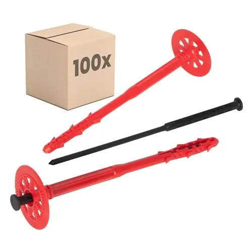 PROTEKTOR Dämmstoffdübel 100 Stück Ø10x220mm mit Kunststoffnagel für WDVS und zur Befestigung von Fassadendämmung, ETA-zertifizierte Schlagdübel Fassadendübel Tellerdübel für alle Nutzungskategorien