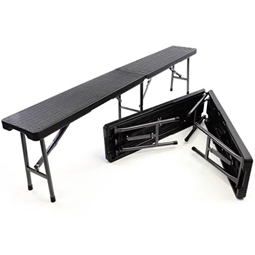 Nexos Partybank 2er Set Klappbank Rattan-Optik 180 x 25 x 43 cm Bierbank bis 200 kg Gartenbank Garnitur robust stabil Wetterfest Farbe wählbar weiß schwarz braun (schwarz)