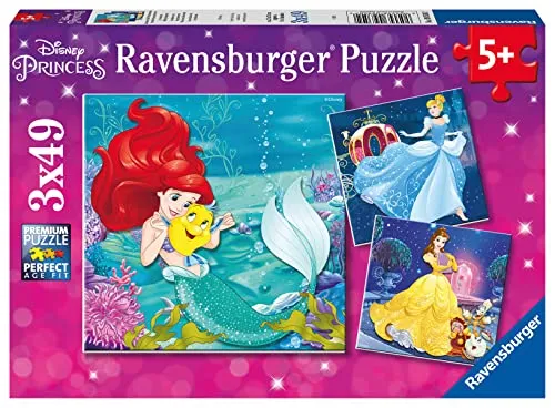 Ravensburger Kinderpuzzle - 09350 Abenteuer der Prinzessinnen - Puzzle für Kinder ab 5 Jahren, Disney-Puzzle mit 3x49 Teilen