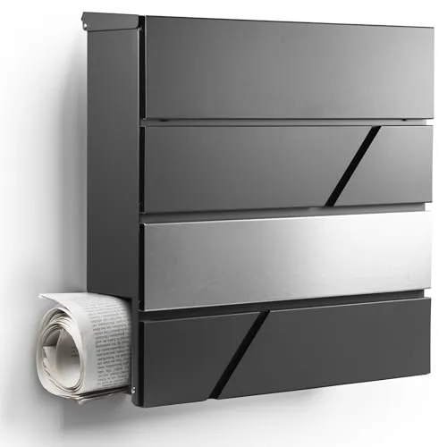 NewHabitat Moderner Briefkasten Anthrazit mit Zeitungsfach in grau von NewHabitat
