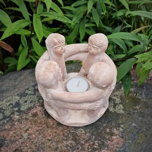 Budawi® Freundeskreis „4 Freunde“ aus Terrakotta – Handgearbeiteter Teelichthalter & Kerzenhalter – Mexikanische Handwerkskunst – für Haus & Garten – Symbol für Freundschaft & Zusammenhalt
