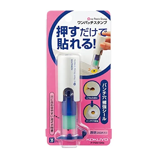 KOKUYO Lochverstärker Applicator für 1 Loch - Transparenter Lochverstärker, schnelle und unkomplizierte Reparatur für eingerissene Locher-Löcher