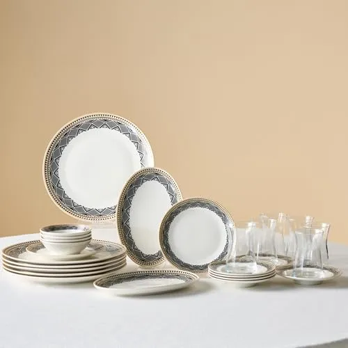 Karaca Frühstücksteller Globe 26-Teiliges Set für 6 Personen - Elegantes 26-teiliges Frühstücksgeschirr aus feinem Bone China, ideal für besondere Anlässe und den Alltag. Spülmaschinen- und gefrierschrankgeeignet für pflegeleichte Serviermomente.