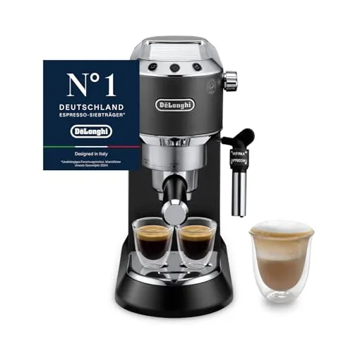 De Longhi Dedica Style EC 685.B - Kompakte Espresso Siebträgermaschine, nur 15 cm breit mit professionellem Milchaufschäumer und 15 bar Brühdruck für aromatischen Kaffee