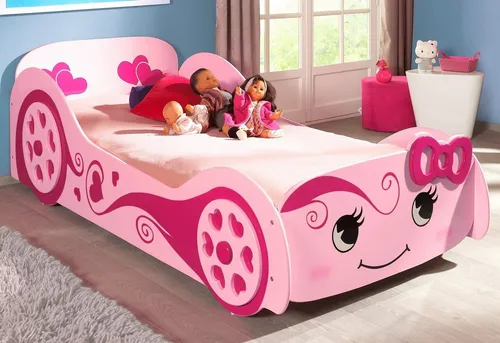 VIPACK Kinderbett Lovecar, rosa, 101cm breit - Hochwertiges Autobett mit Lattenrost, ideal für Kinderzimmer. Ergonomisches Design und kindersichere Materialien sorgen für eine sichere und stilvolle Schlafumgebung.