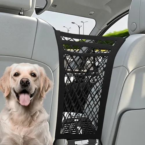 Auto-Haustier-Absperrnetz, 3-Lagige Auto-Netz-Organizer, Netztasche für die Rückenlehne, Einziehbare AutoRücksitz Netz, Barrier für Hunde, Universell Aufbewahrungstasche für Autos,SUVs,LKWs (Schwarz)