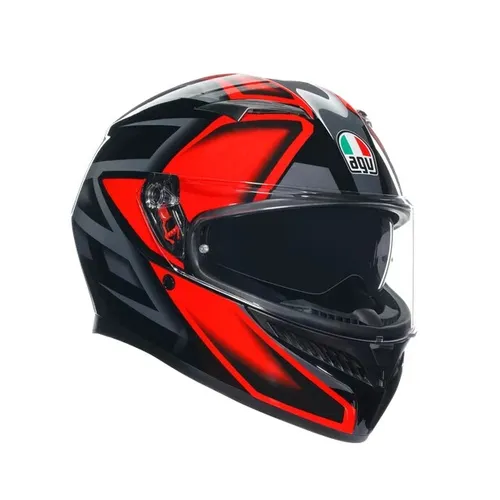 AGV K3 Compound Helm, schwarz-rot, Größe 2XL - Motorradhelm mit optimierter Schalenform für maximale Aerodynamik und 0 dynamisches Gewicht bei 130 km/h. Ideal für Männer, die Leistung und Komfort suchen.