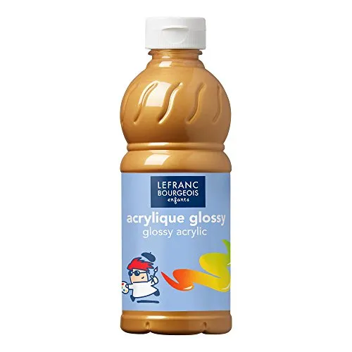 Lefranc Bourgeois 188368 Glossy Kinder - Acrylfarbe, gebrauchsfertige flüssige Acrylfarbe, glänzend und wasserfest, Ideal auf Papier, Karton, Holz, Gips, Metall, Plastik, 500ml Flasche - Gold