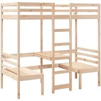 vidaXL Hochbett mit Schreibtisch & Stühlen 75x190 cm - Klassisches Hochbett aus massivem Kiefernholz, ideal für kleine Räume. Integrierter Schreibtisch und Stühle bieten optimalen Arbeitsbereich unter dem Bett.