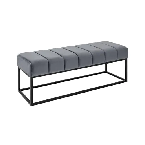 Riess-Ambiente Sitzbank PETIT BEAUTÉ 110cm silbergrau/schwarz - Sitzbank aus Samt und Metall, ideal für Flur oder Schlafzimmer. Gepolsterte Sitzfläche mit Ziersteppung für maximalen Komfort und pflegeleichtes Design.