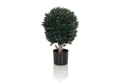 hjh OFFICE Kunstpflanze BUXUS 65 cm - Künstliche Pflanze für Indoor und Outdoor, pflegeleicht und ideal für Allergiker, mit realistischem Aussehen und optimaler Standfestigkeit im schwarzen Kunststoff-Topf.