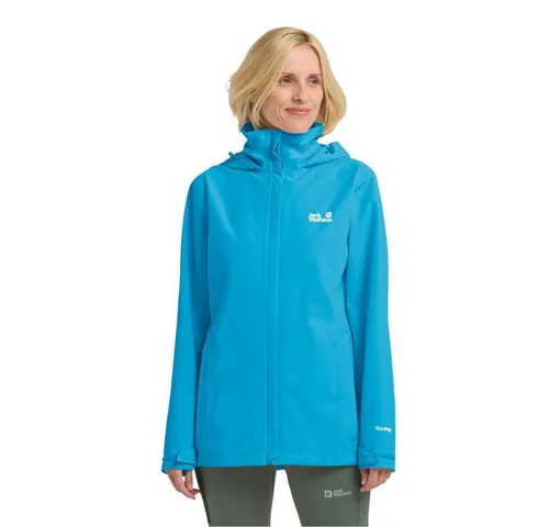 Jack Wolfskin TRAILTIME 2L JKT W - Wasserdichte und atmungsaktive Außenjacke für vielseitigen Einsatz. Mit verstaubarer Kapuze und praktischen Hüfttaschen ist sie ideal für unbeständiges Wetter beim Wandern.