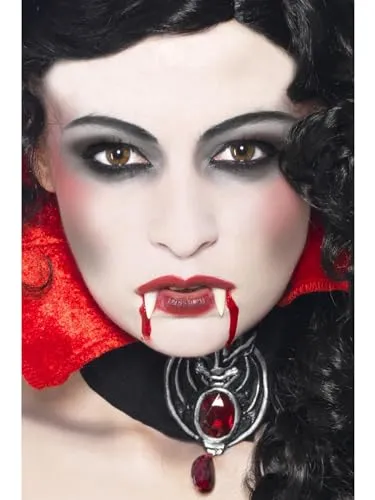Smiffys Vampir Make-up Set mit Fangzähnen und Kunstblut - Schminke für Kinder, inklusive Gesichtsfarbe, Schwamm und Kunstblut – ideal für gruselige Halloween- und Karnevalskostüme.