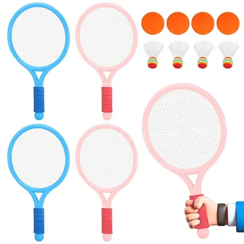 SUNOYA Kinder Tennisschläger: 4 Stück Spielzeug Tennisschläger Und Federball Set, Für Outdoor Indoor Sport, Mit Tragetasche (Orange)