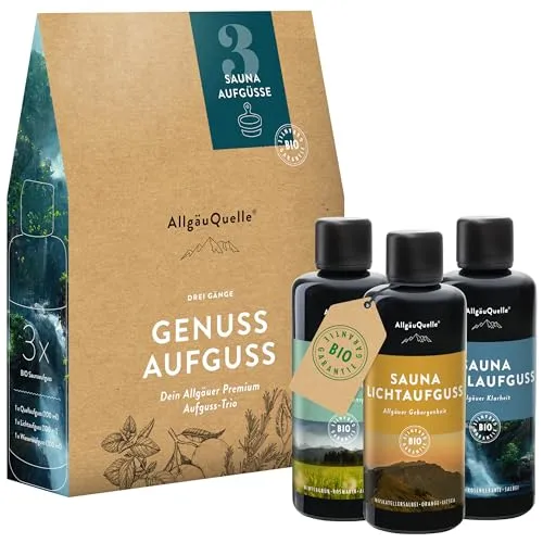 AllgäuQuelle® Saunaaufguss Bio 3er Set Sauna Aufgussmittel 3x100ml Saunaduft Aufguss