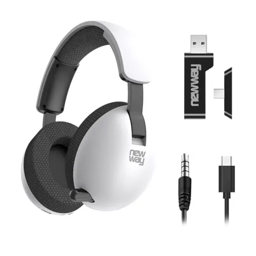 NEWWAY NH251 Kabelloser Audio-Kopfhörer – einziehbares Mikrofon – Triple Mode WiFi 2,4 GHz/BT/3,5 mm Klinke – Empfänger USB/USB-C für PC, Laptop, Smartphone, Konsolen, Tablet und Mac (weiß)