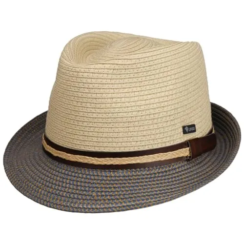 Lipodo Montenovo Trilby Strohhut Mehrfarbiger Hut Klassische Form Herren Made in Italy Frühjahr Sommer beige-blau M (56-57 cm)